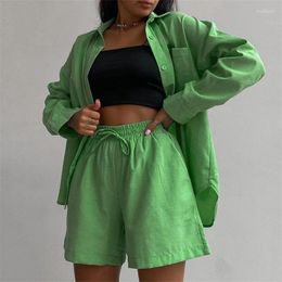 Work Dresses Leisure Home Clothing Set Spring And Summer Women's Long Sleeved Oversized Shirt Top Straight Leg Shorts Two-piece For Women
