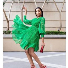 Casual Dresses Women Maxi Dress 2024 Spring Long Sleeves Chiffon Pleated Lotus Tail Loose Fit In Large Size Green High Waist Midi