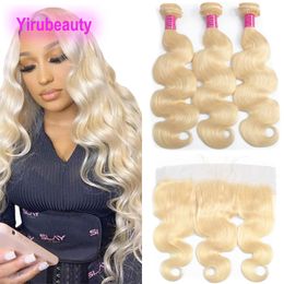 Malaysian Human Hair 613# Colour 3 Bundles With 13X4 Lace Frontal Free Part 4 PCS/lot Straight Body Wave 10-30inch