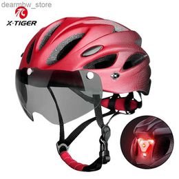 Cycling Caps Masks X-TIGER Adult Bike Helmet with LED Rear Light Dual Mode Goggle Cycling Helmet Fit 58-62cm Lightweight Breathable Bicycle Helmets L48