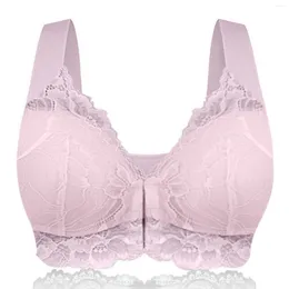 Bras 2024 Fashion Women'S Lace Sexy Bra Hyperelastic Material Breathable Underwear Without Steel Ring Front Button