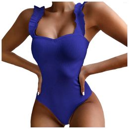 Women's Swimwear One-Piece Fashion Bikini Solid Colour Wooden Earring Straps Sexy Swimsuits 2024 Woman Summer Suit