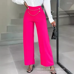 Women's Pants 2024 Spring Summer Clothing Solid Colour High Waist Chain Ornament Wide Leg Trousers