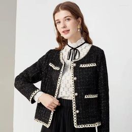 Women's Jackets 2024 Arrival Short Tweed Coat Women O-neck Single-breasted Tassel Slim Black White Jacket Outwear Fashion E132