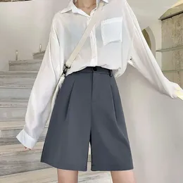 Women's Shorts Spring Summer High Waisted Button Solid Pockets Casual Suit Sports Formal Trousers Preppy Style Street