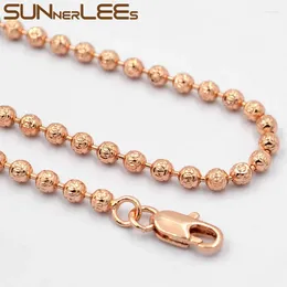 Chains SUNNERLEES Fashion Jewellery Rose Gold Plated Necklace 3mm Printing Beads Link Chain Men Women Gift C77