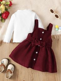 Girl Dresses 0-3-year-old Born Baby Spring And Autumn High Neck Solid Colour Long Sleeved Dress Set With Waist Wrap