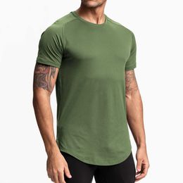 lu Outdoor Men Sports T Shirt Solid Colour Short Sleeve Breathable Sweat Top Bodybuilding Shirts Elastic Slimming D-67
