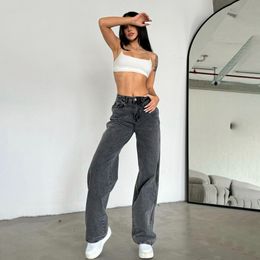 Spice Girl Personality Wash Grey Skinny Jeans Women's Spring Double Wear Design Straight Pants with Side Zipper