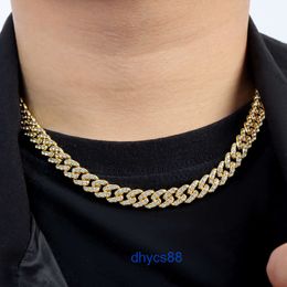 2024 New Hot Sales Cuban Chain Zinc Alloy Double Diamond Fully-drilled Rhinestone Hiphop Jewelry Necklace