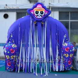 Horrible Outdoor Halloween Skull Arch 5m Blue Airblown Death Archway com cortina para decoração de entrada