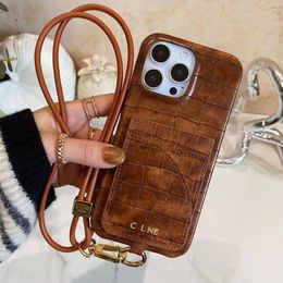 Luxury Phone Case Designer iPhone Case for iPhone 15 Pro Max 14 Pro 13 15 Plus Case Card Holder Slot Fashion Crossbody Crocodile Leather Case Shoulder Strap