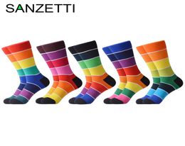 SANZETTI 5 PairsLot New Style Rainbow Socks Men Women Happy Colourful Combed Cotton Crew Socks Party Gifts Creative Dress Socks C6749306