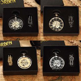 Watches Pocket Antique Skeleton Mechanical Watch Men Steampunk Fob Clock Pendant Handwinding Relogio De Bolso 231216