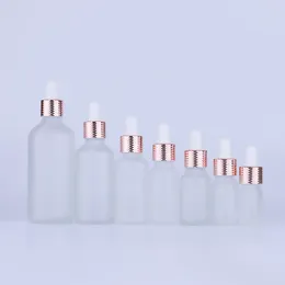 Storage Bottles Cosmetic Packaging Glass Bottle 5ml-100ml Frosted Clear Eye Face E Liquid Pipette Dropper With Rose Gold Caps