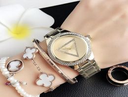 Quartz wrist Watches for women Girl Triangle crystal style matel steel band Watch 246427637