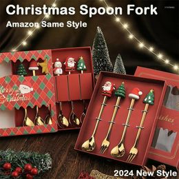 Dinnerware Sets 4PCS Year Christmas Spoon Fork Decorations For Home Xmas Gifts Navidad 2024 Tableware Decor Kids