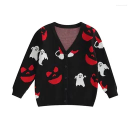 Jackets Pudcoco Toddler Kids Baby Boys Girls Halloween Cardigan Cute Long Sleeve V Neck Ghost Print Button Down Sweater Outwear 4-7T