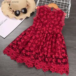 Girl's Dresses Dress Kids Girls 2-3 Years Red Lace Gauze Dress For Girls Elegant Vacation Holiday Party Dress Graduation Clothes