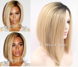 Fashion synthetic Black Ombre Blonde Lace front wigs womens short straight hair wigs8075809