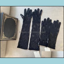 Five Fingers Gloves Black Tle Gloves For Women Designer Ladies Letters Print Embroidered Lace Driving Mittens Ins Fashion Thin Party 2 Otndo