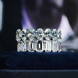 2019 Luxury Jewelry 925 Sterling Silver Emerald Cut White Topaz CZ Diamond Gemstones Eternity Women Wedding Engagement Ba4565102