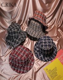 Autumn Winter Women Tweed Hats Bucket Hat Caps Chic Plaid 5 Colors Fisherman Panama Knitted Bucket Hat T2001164738578