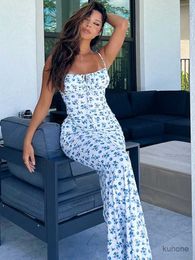 Basic Casual Dresses Hugcitar Women Elegant Floral Beach Vacation Bodycon Streetwear Long Dress 2023 Summer Clothes Wholesale Items For Business