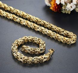 Punk Rock Locomotive Chain Men039s Gold Rope Stainless Steel Byzantine Necklace and Bracelet Bangle fashion jewelry2729743