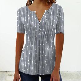 Women's Blouses Women Summer T-shirt Dot Print Contrast Color V Neck Short Sleeves Top Soft Slim Fit Blouse Shirts