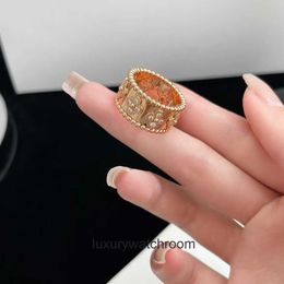 High End Jewellery rings for vancleff womens V Golden Fan Kaleidoscope Ring Wide and Narrow Full Diamond 18K Rose Gold Flower Diamond Ring Light Luxury Style Womens Ring