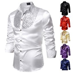 Men'S Dress Shirts Mens Shirt Sequined Performance Nightclub Host Mc Lapel Long Sleeve Drop Delivery Apparel Clothing Dheou