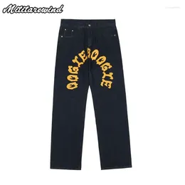 Men's Jeans Four Seasons Hip Hop Loose Straight Casual Male Trousers Cartoon Letter Print Porket High Street Men Pants