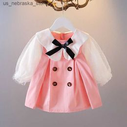 Girl's Dresses Baby Girl Dress Kids Lace Splicing Dress Children Fake Two Piece Doll Collar Dress Toddler Spring Autumn 0 1 2 3 5 Years Q240418