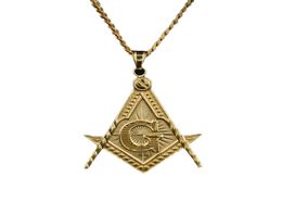 Mens Stainless Steel Ma Illuminati Symbol Mason Pendant Necklace Gold Plated with Cuban Chain for Men Women256d202E8171956