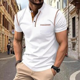 Men's T Shirts Men Sport Top Slim Fit Stand Collar T-shirt Breathable Quick Dry For Summer Solid Colour Button Pullover With Short