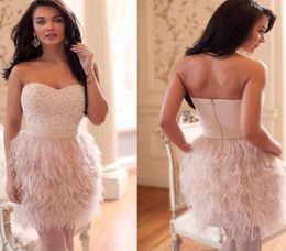 Feather Fur Cocktail Dresses Pearls Beaded Top Short Party Dresses Club Wear Mini Homecoming Gowns Strapless Modern Evening Dress6667708