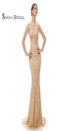 Elegant Vintage Long Sleeves Maxi Dress Sheath Bridal Dresses Sheer Back Beads Crystal Bride Gowns Wedding Dress Prom Evening Wear4999897