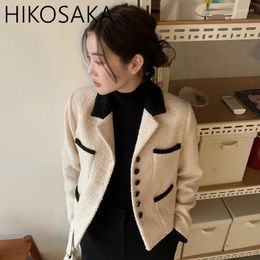 Women's Jackets Vintage Notched Collar Loose Jacket Single Breasted Long Sleeve Coat Women Korea Chic Small Fragrance All-match