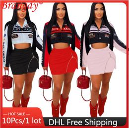 Work Dresses 10pcs Bulk Items Wholesale Baseball Jacket Zipper Dress Sets 2 Piece Set Outfits 2024 Spring Fashion Sexy Skirt Suit Y2k B12896