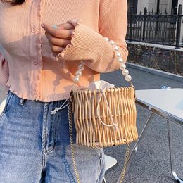 Bag High Quality Women Straw Handbag Pearl Handle Small Purses And Shoulder Designer Female Weave Chain Crossbody Bags For