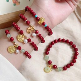 Strand 2024 Chinese Zodiac Dragon Bracelet For Women Golden Pendant Red Colour Beaded Hand Chain Traditional Retro Jewellery Year Gift