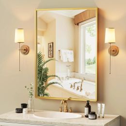 Mirrors 16"x22" Gold Bathroom Mirror for Vanity, Modern WallMounted Rectangle Mirror, Brushed Gold Framed Rectangular Wall Mirror