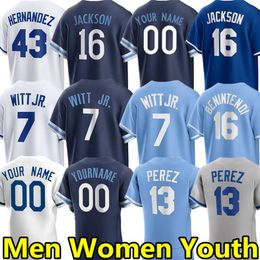 2024 Custom Baseball Jerseys for Men Women Youth Bobby Witt Jr. Bo Jackson Salvador Perez MJ Melendez Nelson Velazquez Vinnie Pasquantino Carlos Hernandez Jersey