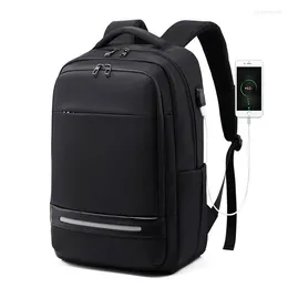 Backpack Business Travel Men Waterproof Oxford 15.6" Laptop Bag With USB Charging Port Large Capacity Male Black