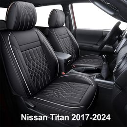 Seat Covers Full Set Durable Waterproof Leather for Pickup Truck Fit for Nissan Titan 2017-2024 Wavy Texture Black