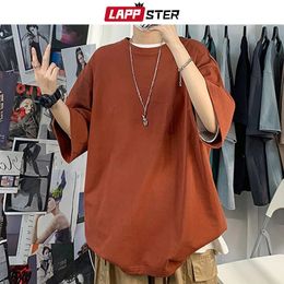 LAPPSTER Men Oversized Streetwear Cotton Colorful T Shirts Summer Mens Japanese Fashions Harajuku T-Shirt Male Vintage Tees 240417