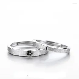 Cluster Rings S925 Sterling Silver Sun Moon Star Pair Ring Female Couple A Long Distance Love Creative Adjustable Brushed Male