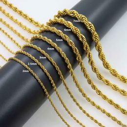18K Gold Plated Rope Chain Stainless Steel Necklace for Women Men Golden Fashion Design ed Rope Chains Hip Hop Jewelry Gift 2252k