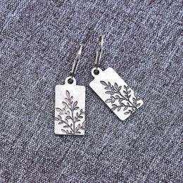 Dangle Earrings Rectangle Silver Colour Drop For Women Vintage Tree Design Jewellery Ladies Gift